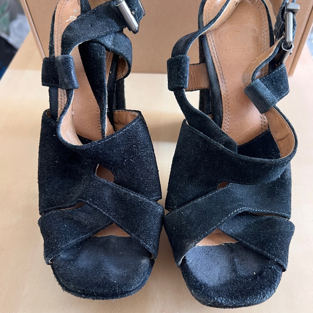 Gianni Bini Black Suede Platform Sandals Heels Shoes Size 7